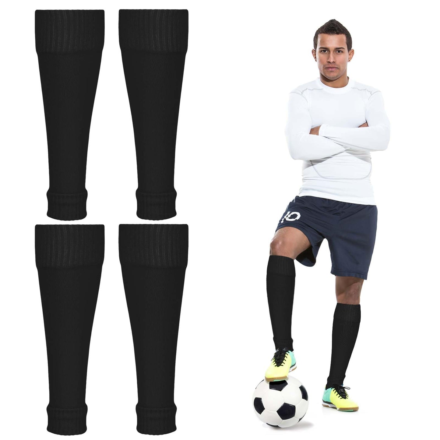 simarro 2 Pairs Football Sock Sleeve, Soccer Shin Guards for Football, Team Leg Sock Sleeve Fits Over Shin Pads, Our Grip Socks Suitable for Adults (Black)
