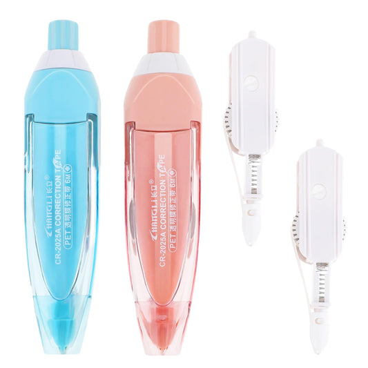 Amabro 2Pcs Retractable White Out Correction Tape, Refillable White Out Pen with 2Pcs Tape Refills Instant Correction Tape Roller for Office Home School Stationery Supplies(Blue, Pink)