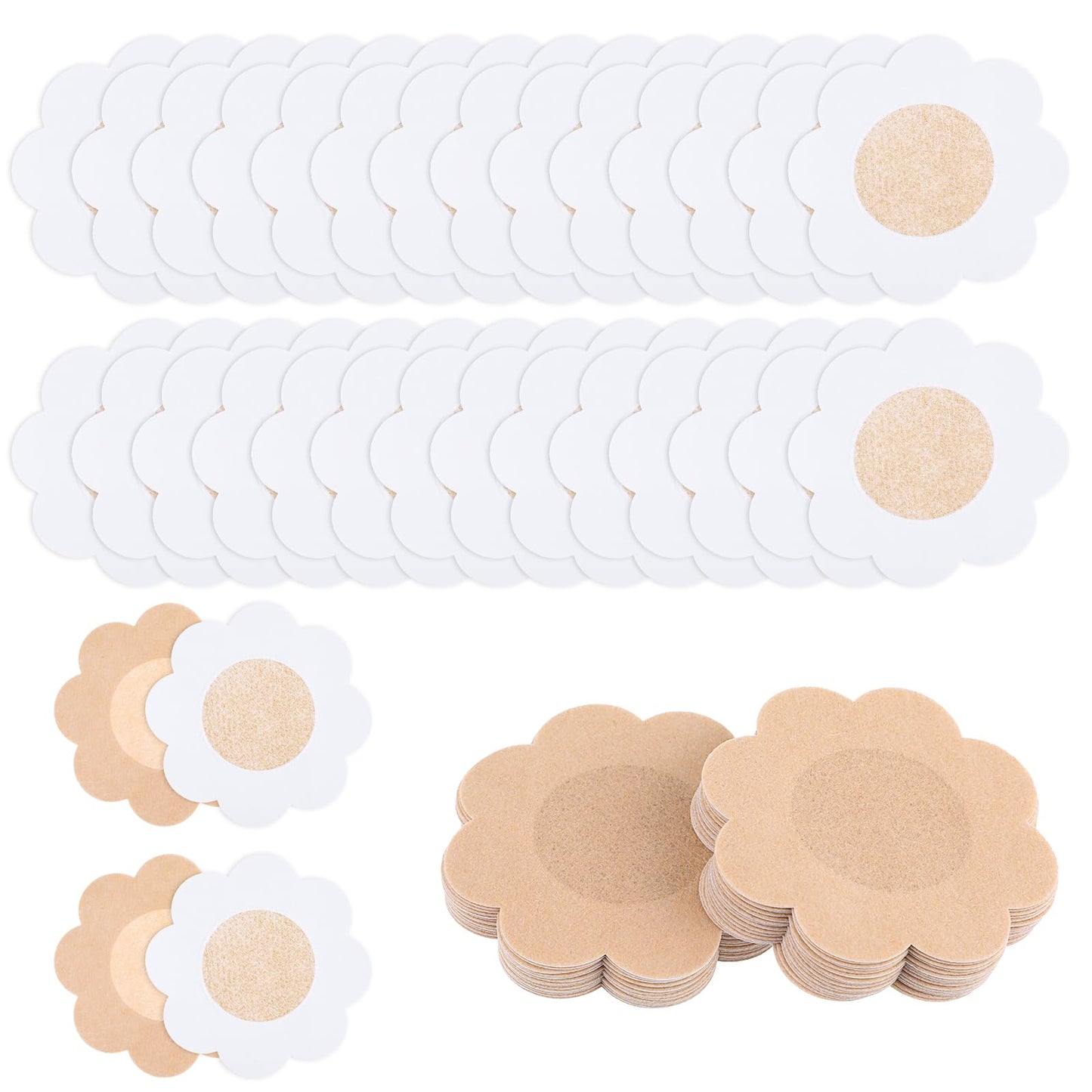 cobee 30 Pairs Nipple Covers, Disposable Non-woven Fabric Breast Covers Ultra Thin Self-adhesive Breast Pasties Waterproof Nipple Padding for Women Bra, 0.2mm, Nude Color(60pcs Flower)