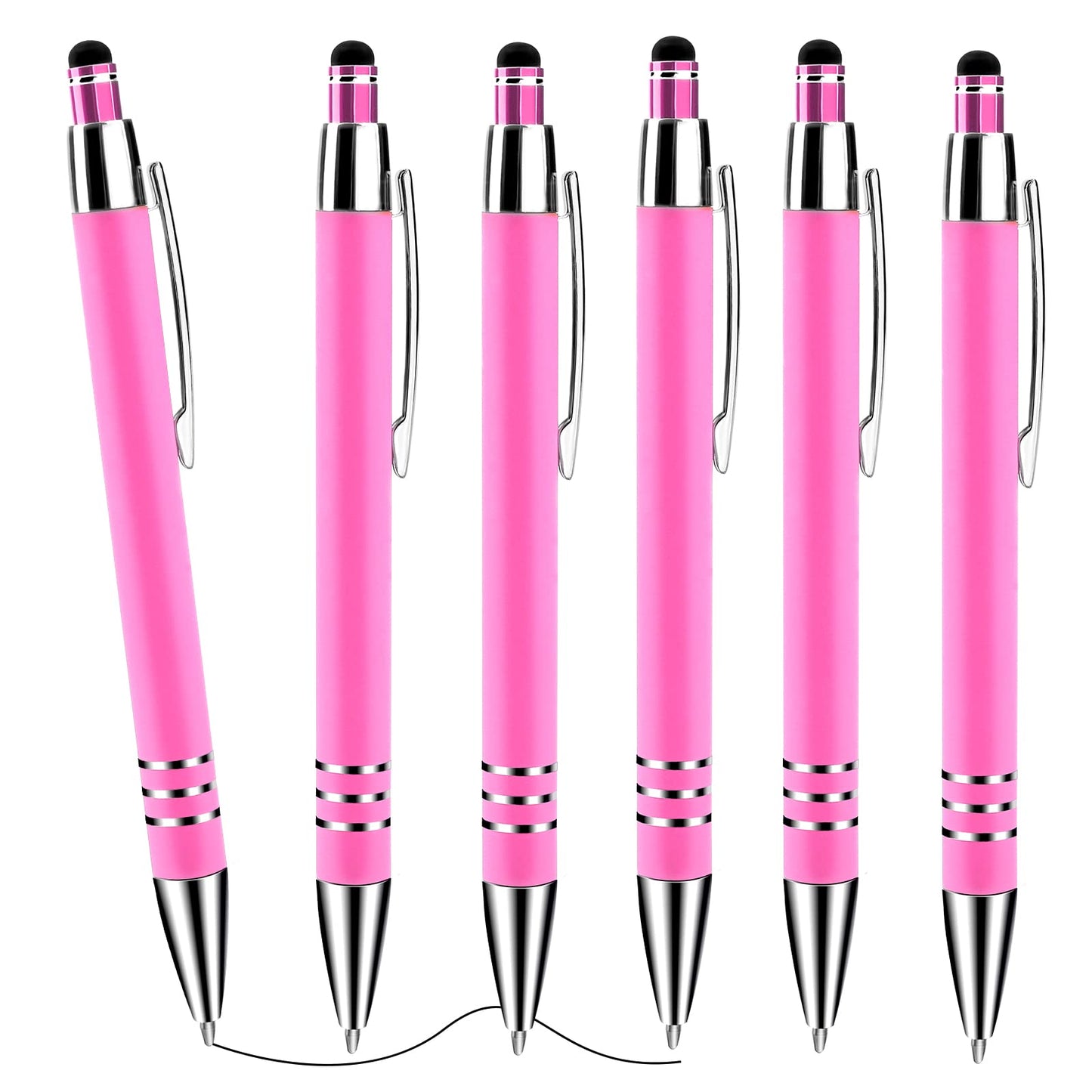 cobee Stylus Tip Ballpoint Pens, 6 Pieces 1.0mm Retractable Ball Point Pen Medium Point Smooth Writing Pen Black Ink Metal Pen Stylus Nice Pen for Touch Screens(Pink)