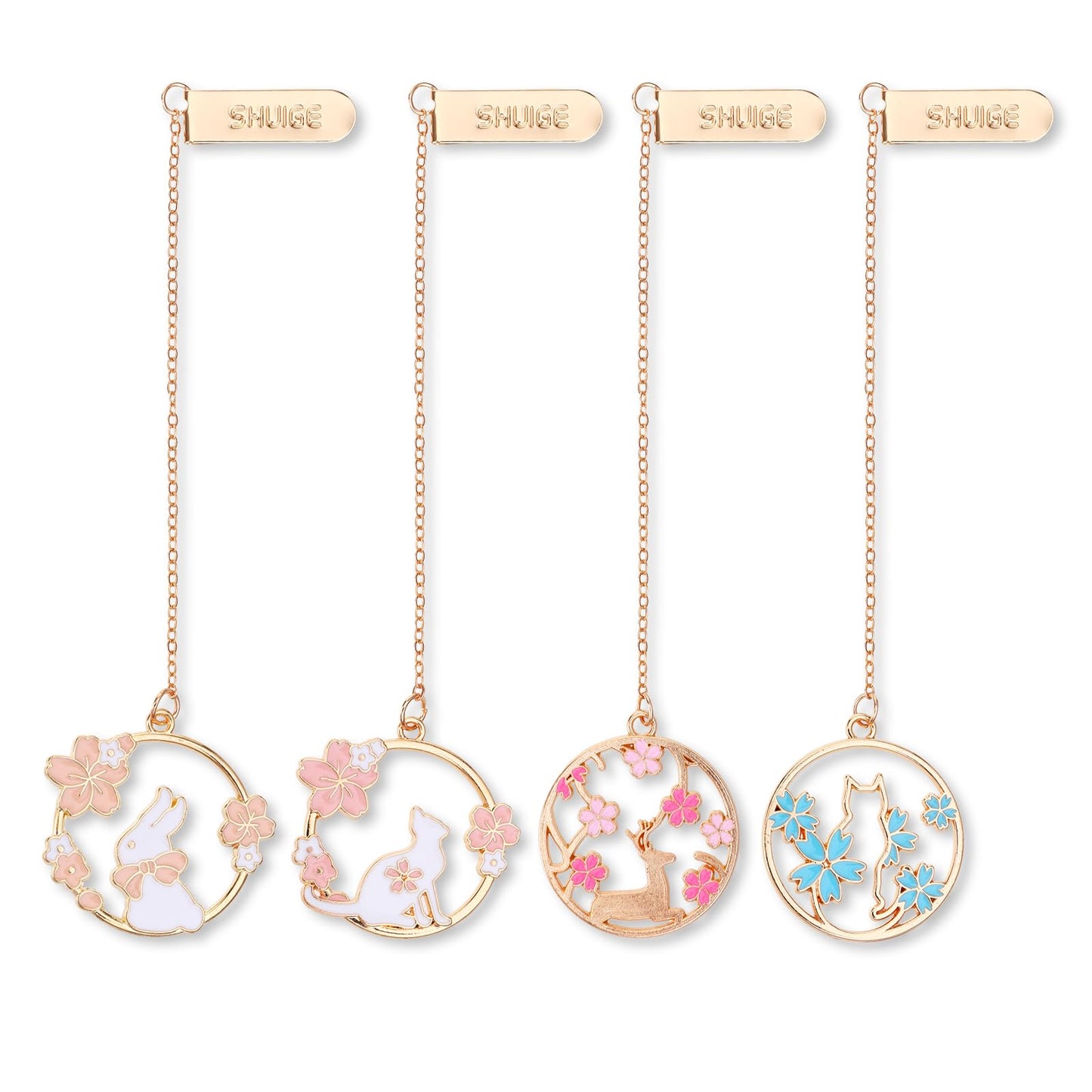 TIESOME 4pcs Metal Bookmarks, Cute Cherry Blossom Romantic Series Metal Bookmarks Girl Birthday Bookmarks Christmas and Valentine's Day Gifts