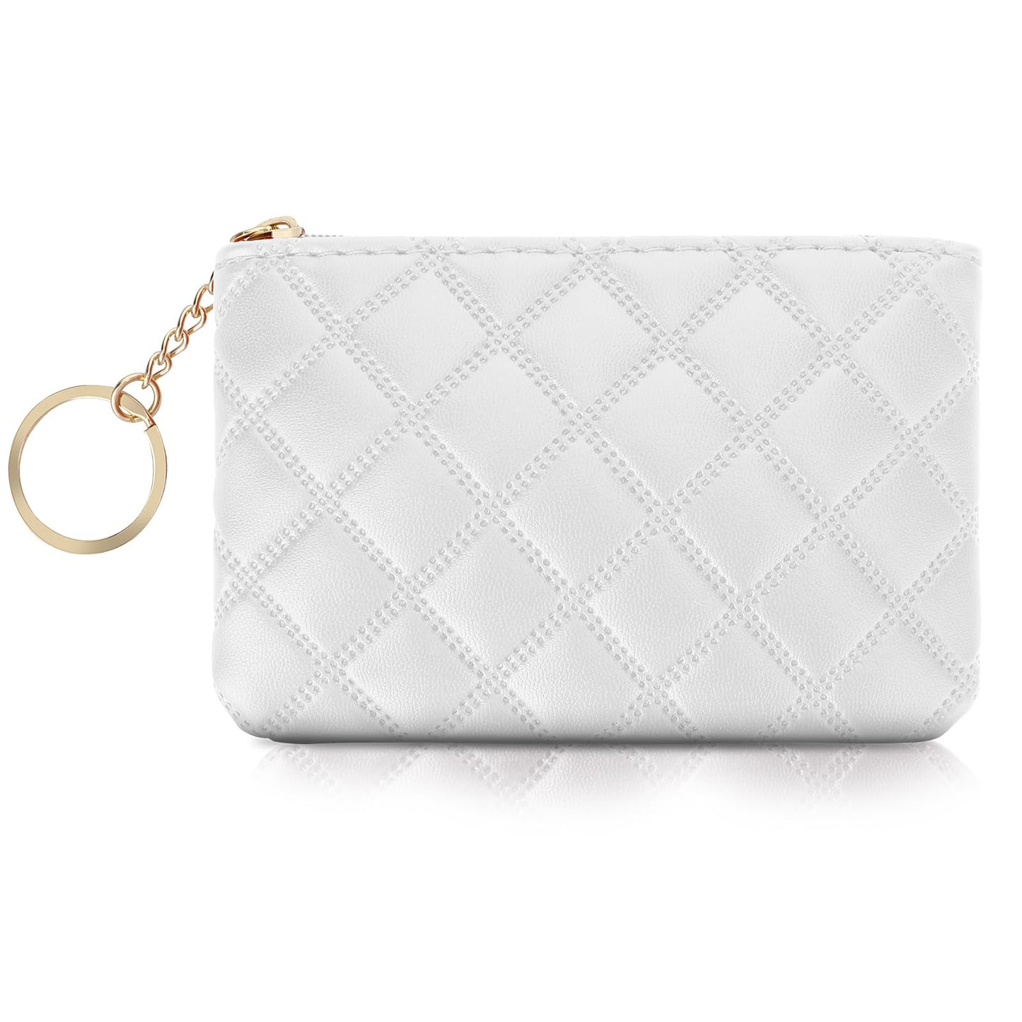 simarro Small Coin Purse, Double Embossed Rhombus PU Zipper Coin Bag Portable Wallet Short Ladies Coin Purse Zippered Keychain Mini Coin Bag for Women & Men Coin Purse(White)