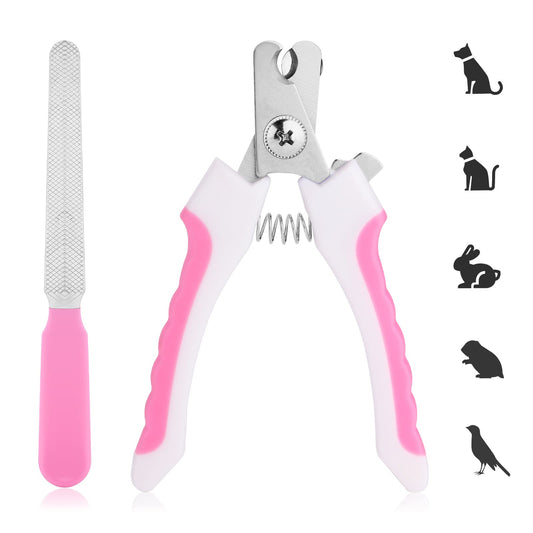 Molain Pet Nail Clippers, Dog Nail Clippers, Dog Nail File, Professional Pet Trimmer with Protective Guard and Safety Lock, Dog Claw Clippers for Dogs and Cats, Pet Paw Grooming (Pink)