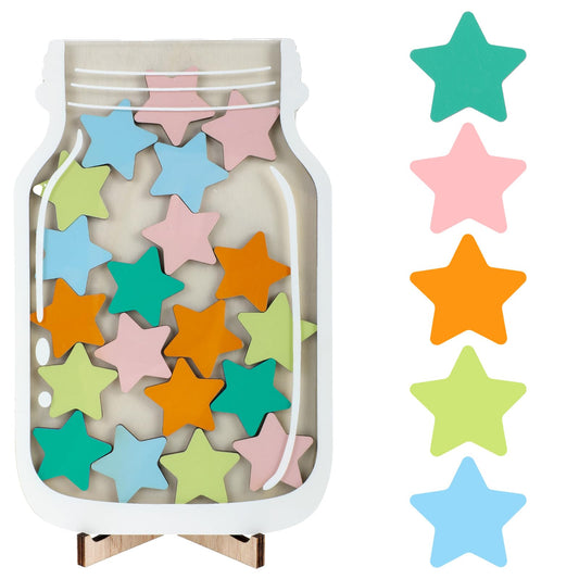 Giantree Star Reward Jar, Personalized Stars Classroom Incentive Reward Jar with Wooden Base, Jar Reward System Behavior Chart for Classroom Rewards for School Classroom Board Home Supplies(25 Stars)