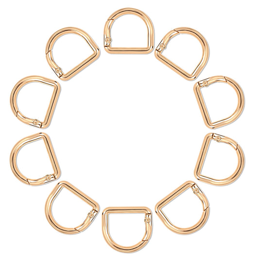 TIESOME 10 Pcs Metal D Rings Spring Key Ring, 1 Inch Spring Keyring Buckle Carabiner Snap Hook Clip Metal Buckle for Keychain Purse Strap Extender Clip Bag Handbag Crafts(Gold)