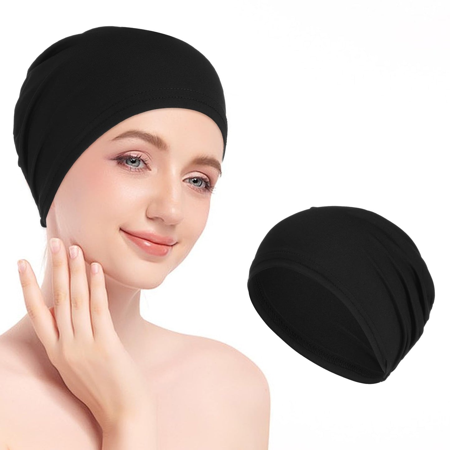 Yuanchu Bamboo Sleeping Cap, Black Chemo Headwear, Breathable Sleeping Caps, Cotton Chemo Hat, Soft Hats, Multifunctional Beanie for Men and Women, black, One Size