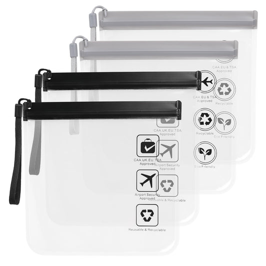 Jeffdad 4 Pack TSA Approved Toiletry Bag, Clear Quart Size Toiletries Bags for Travel Carry On, Airport Airline Compliant Bag for Holiday Travel Essentials Bags(Black and Gray)