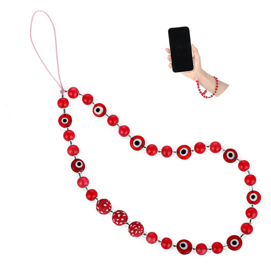 Giantree Evil Eye Phone Lanyard, Beaded Phone Charm Wrist Strap Gemstone Bracelet Mobile Phone Chain Strap Keychain for Men Women(Red)