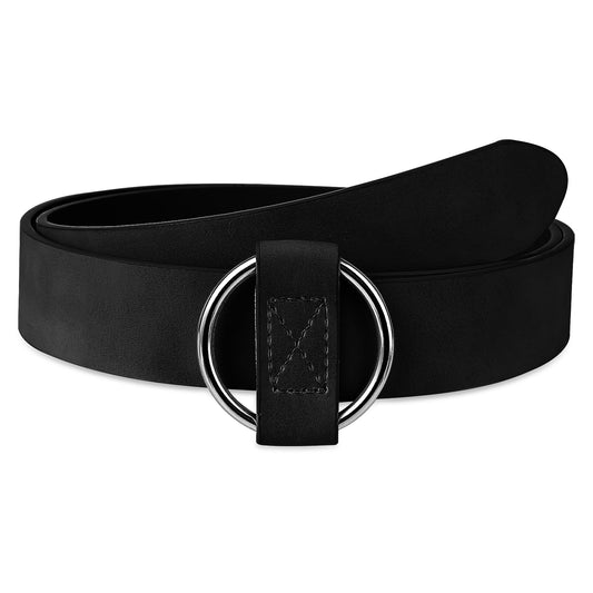 Amaxiu Women Leather Belt, No Pin O Ring Buckle Belt Circle Buckle Ladies Fashion Waist Belt Women Belt for Dress Jeans (Black)