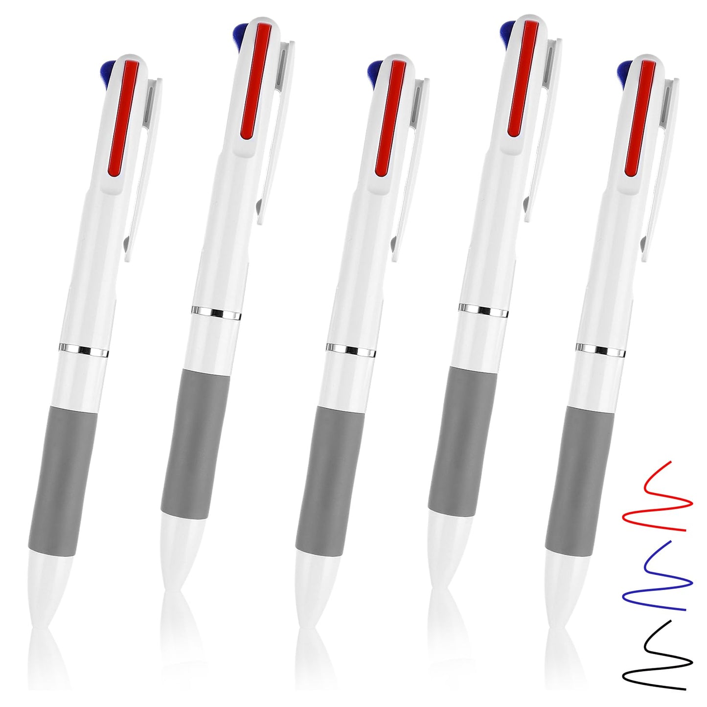 TIESOME 5 Pcs 3 in 1 Multicolor Ballpoint Pens, 0.7mm Black Blue Red Ink Rollerball Pen Soft Grip Retractable Fine Point Pens Multicolor Ink Pens for Journal Notes Office School(White)