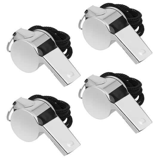 Giantree Stainless Steel Whistle, 4 Pcs Loud Crisp Sound Sports Whistles with Lanyard for Referees Coaches Polices Pet Training Outdoor Sports Emergency