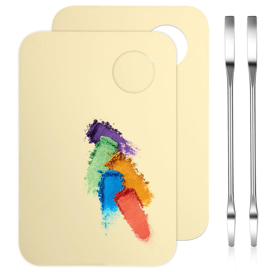 TIESOME 2pcs Acrylic Makeup Palette with 2 Palette Stick, Professional Cosmetic Mixing Makeup Palette Makeup Artist Tool for Mixing Foundation Eye Shadow Eyelash Nail Art(Gold)