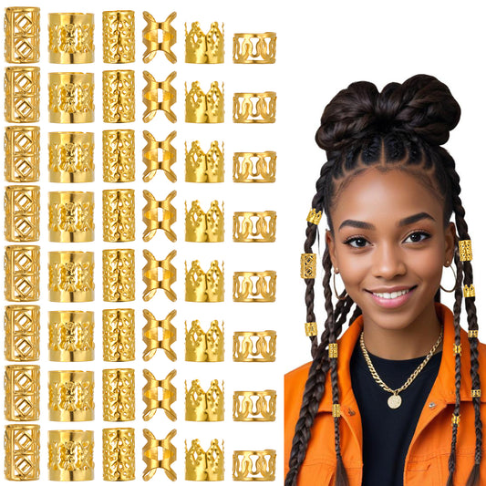 Molain Gold Hair Jewelry Braid, Hair Accessory, Hair Dreadlock Accessory Braid, Metal Gold Braids Rings Cuffs Clips for Dreadlock Accessory Jewelry Decorations for Women Men(120Pcs,Gold)