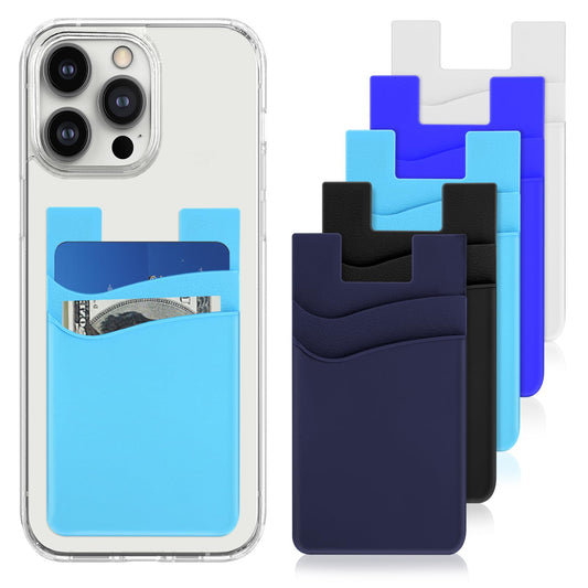 Andibro 5 Pack Card Holder for Phone Case, Silicone Phone Wallet Stick On, Sticky Cell Phone Wallet Adhesive Credit Card Case Heavy Duty Double Pocket Sticker for All Smartphones Back of Phone(B)