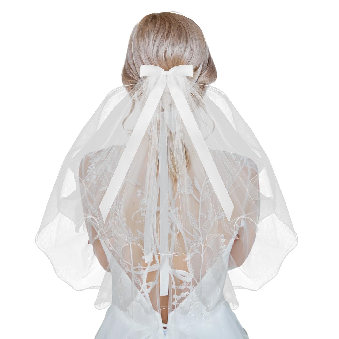 TIESOME Wedding Bridal Veil with Comb, Short 2 Tier Tulle Bridal Tulle Veil Crimping Bridal Cathedral Veils Flower Girl Veil