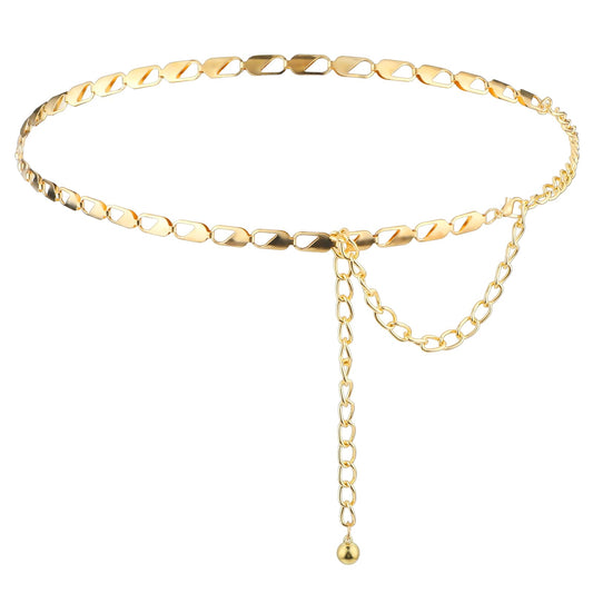 Andibro Women's Metal Waist Chain Belt, Adjustable Waist Chain Link Body Girls Waist Long Belt for Jeans Pants Dress (gold)