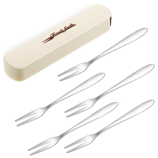 cobee 5 Pcs Escargot Forks Set, Small Fruit Fork with A Storage Box Stainless Steel Salad Forks, Dessert Forks Cocktail Forks Appetizer Forks for Dessert Cake Fruit Party Supplies(5)