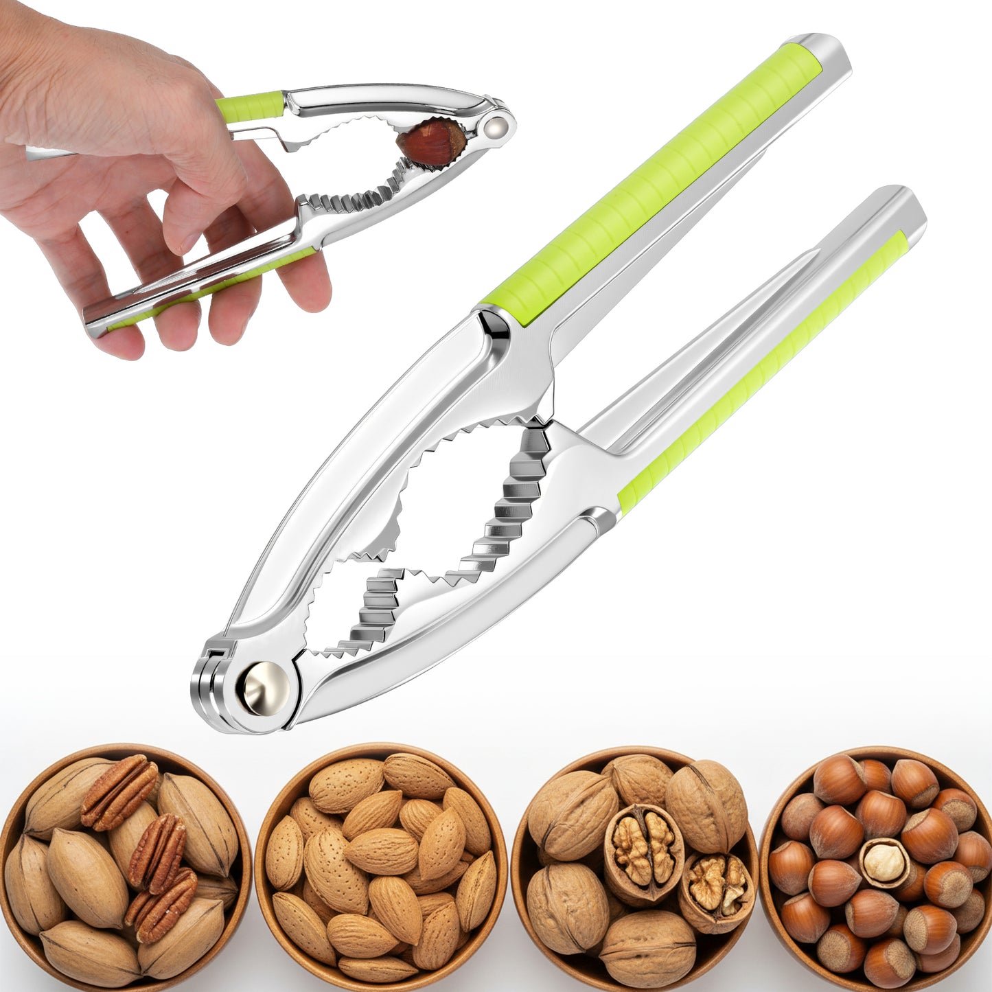 SHENLIU Nutcracker, Nut Crackers for All Nuts Heavy Duty Walnut Cracker with Non-Slip Handle Metal Nutcracker for Walnut Hazelnut Almonds Pecan Pistachios Seafood