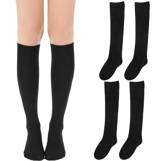 LXUEJIE 3 Pairs Women's Opaque Stretchy Cotton Knee High Stockings Trouser Socks, Soft Casual Black Sock for Girls Daily Wear Christmas Cosplay