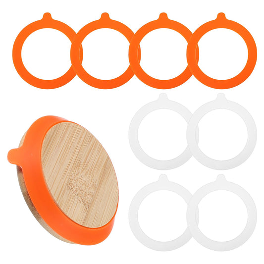 BOHUIZ 8 Pcs Silicone Canning Jar Gaskets, 3.74in Silicone Airtight Seals Leakproof Rubber Seals Rings for Glass Jars, White & Orange Airtight Leakproof Gasket Sealing Rings Replacement