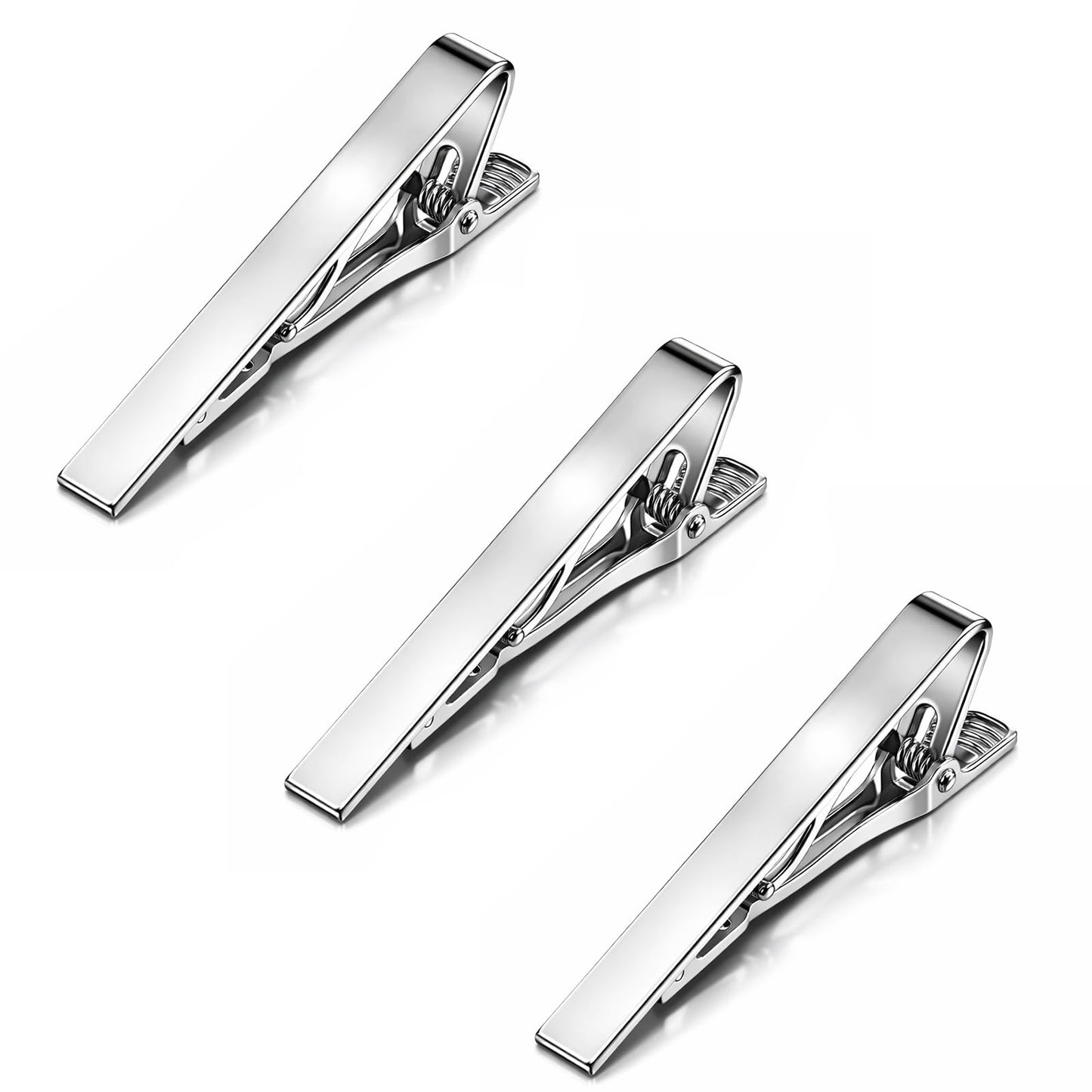 TIESOME 3 Pack Tie Clips for Men, Necktie Tie Bar Pinch Clips for Men Accessories Tie Pins Ideal for Wedding Anniversary Party Business Father's Day Gifts(Silver)