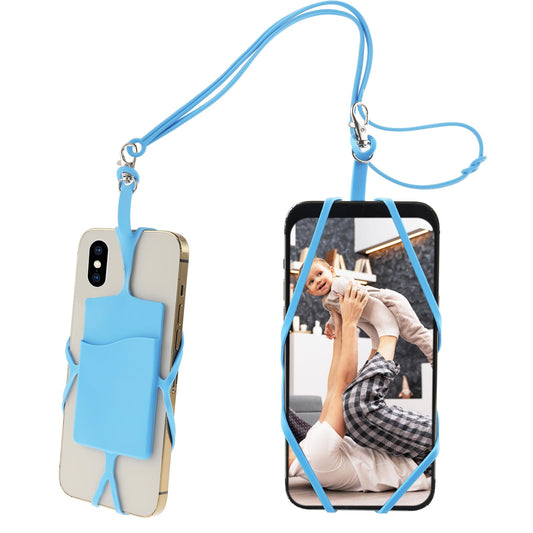 Giantree Mobile Phone Lanyard, Universal Neck Phone Holder Silicone Neck Strap with Card Pocket Phone Lanyard Protective Cover Compatible with Most Smartphones(Light Blue)