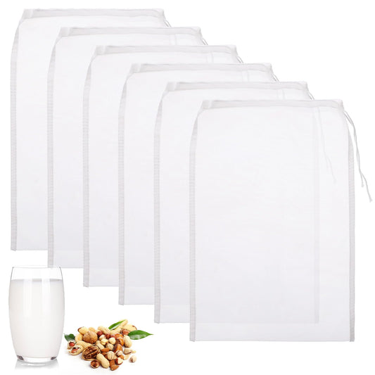Jeffdad 6Pcs Nut Milk Bag, Multiple Usage Reusable Food Nylon Strainer Nut Bags Cheese Cloth Bag for Tea Coffee Juice Yogurt Almond Soup Herbs-11.81"x7.87"