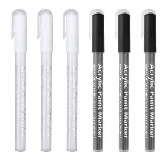 Jeffdad 6 Colors Acrylic Paint Pens Markers, Fine Tip Acrylic Paint Pens For Rock Painting, Canvas, Wood, Glass, Ceramic, Fabric, DIY Crafts Making Art Painting Supplies(Black and White)