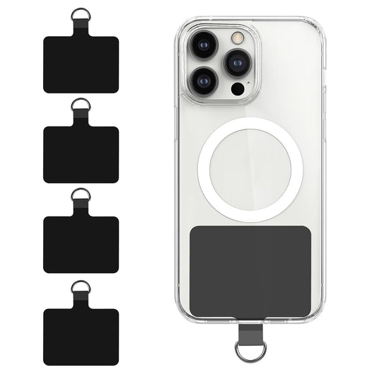 Amaxiu Phone Tether Pads, 4pcs Mobile Phone Lanyards PVC Tabs with Metal D-Ring Universal Phone Strap Patches for Safety Drop Protection, Ultra-Thin 0.6mm Compatible with Smartphones(Black)