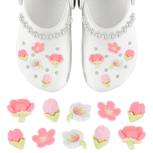 Molain Cute Flower Shoe Charms, 10Pcs Shoe Charms Accessories with 2 Resin Pearl Chain Shoe Decoration for Girls Teen Favor Gifts