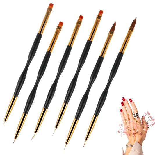 cobee 6 PCS Nail Art Brushes, Liner Brush Brush for Gel Nails Ombre Brush Fine Nail Varnish Brush Double Ended Professional Ergonomics Fine Manicure Carving Brush for Carving Drawing Nails
