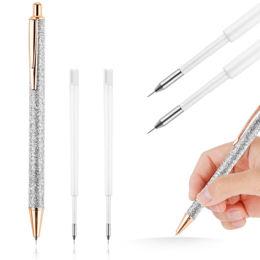cobee Bling Art Drawing Pens, 1 Pack Retractable Craft Engraving Pens with 2 Pack Replacement Refills Cute DIY Art Hobby Paper Painting Pens Creative Carving Tool for Drawing School Supplies(Silver)