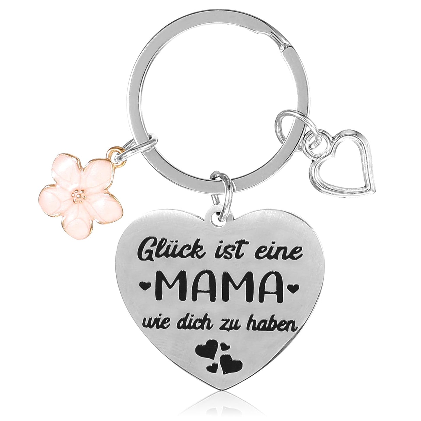 Yuanchu Heart Shape Keyring Gifts Mother's Day 1 Piece with Gift Box Mum Stainless Steel Pendant Women Driving Licence Gift Mother Family Birthday Car Charm Cherry Blossom Guardian Angel, silver, 6.2