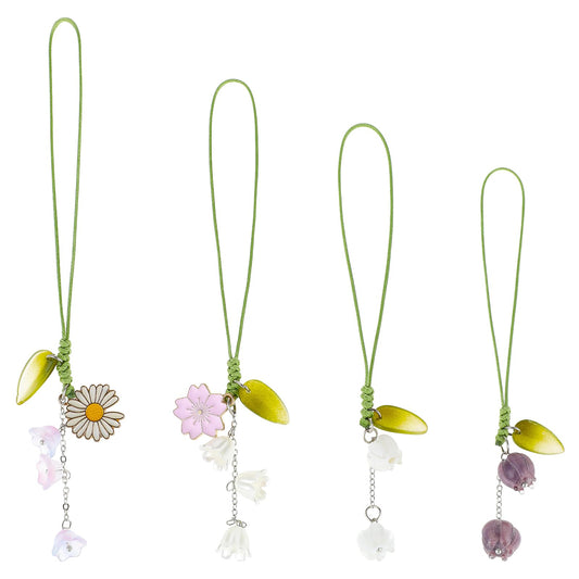 cobee 4 Pack Creative Tulip Flower Mobile Phone Pendant, Phone Charm Strap Cute Keychain Lanyard String Charm Tulip Keychain String Ornament for Mobile Phone Car Key Purse Backpack Wallet