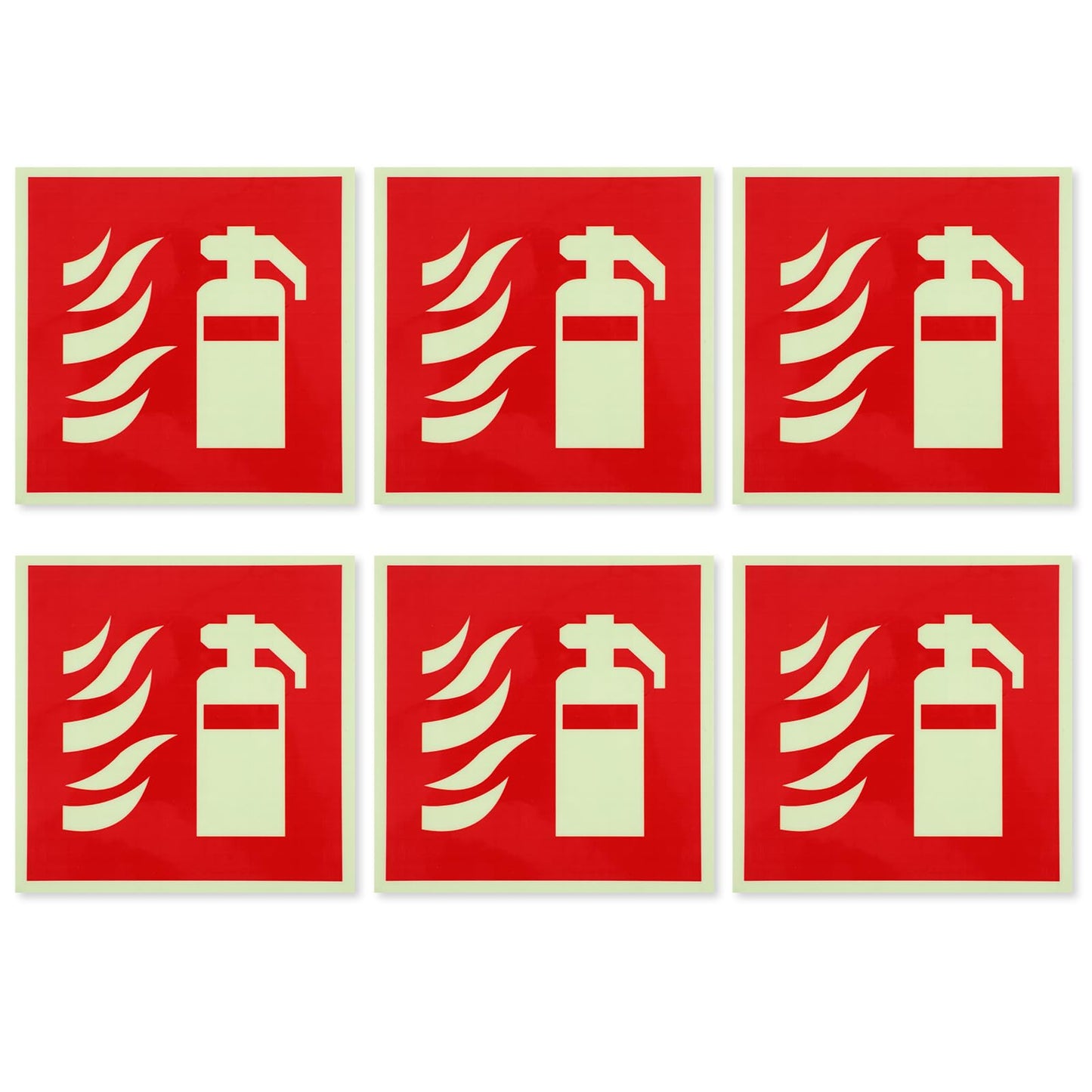 Yuanchu Fire Extinguisher Sign, Pack of 6 Photoluminescent Fire Extinguisher Sign, PVC, Self-Adhesive, 15 x 15 cm, High-Quality Sign, Fire Safety Sign for Outdoor and Indoor Use