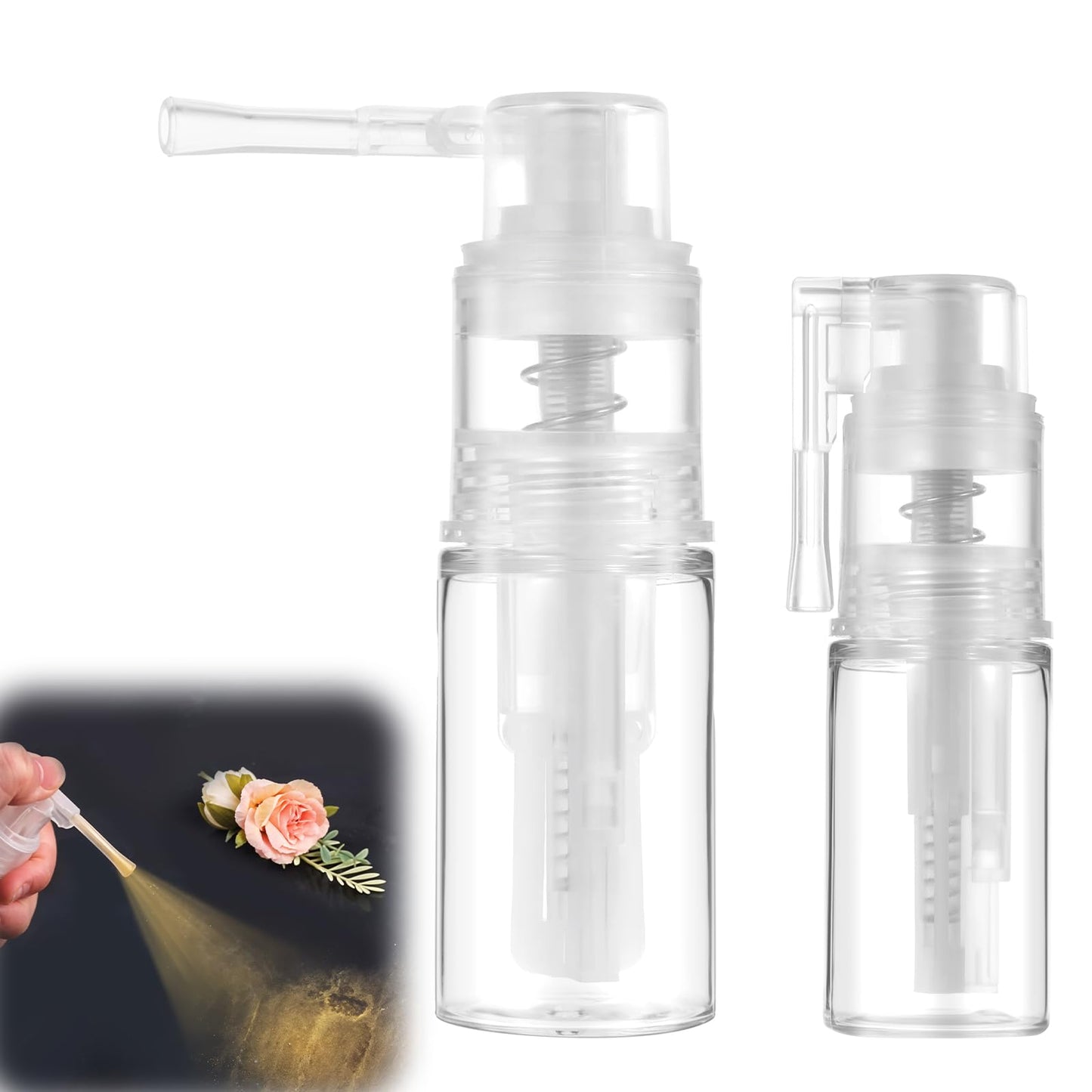 Yuanchu Pack of 2 Glitter Dust Sprayers, 14 ml + 35 ml, Portable, Removable Travel Spray Bottle Container, Transparent Spray Bottle, Multi-Purpose Spray Bottle, Powder Spray Bottle Made of Empty