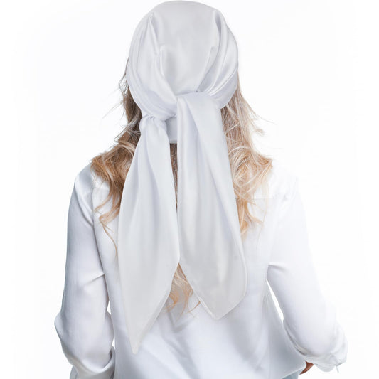 Andibro 35" Large Square Satin Head Scarf, Silk Shiny Solid Color Head Scarves Sleeping Head Wraps for Women Hair Bandana (White)