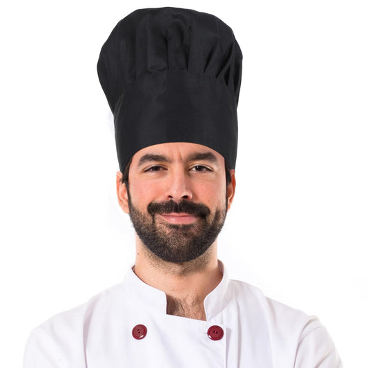 HJZHII Tall White Chef Hat, Adjustable Elastic Baker Kitchen Cooking Chef Cap Professional Chefs Hat for Women Men, Black, 4-5