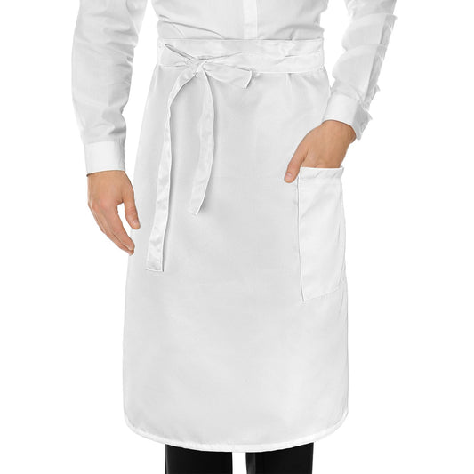 MBAIYO Apron with Pocket, Cooking Apron Waiter's Apron Adjustable Short Aprons 68 x 54 cm Bistro Apron Waist Apron Black Half Apron for Women Men Cooking Kitchen Baking Restaurant Cafe, White, One