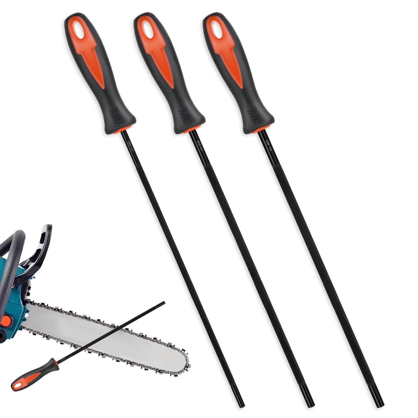 Giantree 3 Pcs Chainsaw Chain Sharpening File, 3 Size Professional Round Chainsaw Sharpener with Rubber Handle Chainsaw Suitable for Chainsaw Chain 4/4.8/5.5mm
