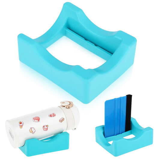 Giantree Silicone Cup Holder with Built-in Slot, Cup Cradle for Crafting Use to Apply Vinyl Decal Small Tumbler Stand Cup Holder with Felt Edge Squeegee Suit for Glass Cups Bottles Mugs(Lake Blue)