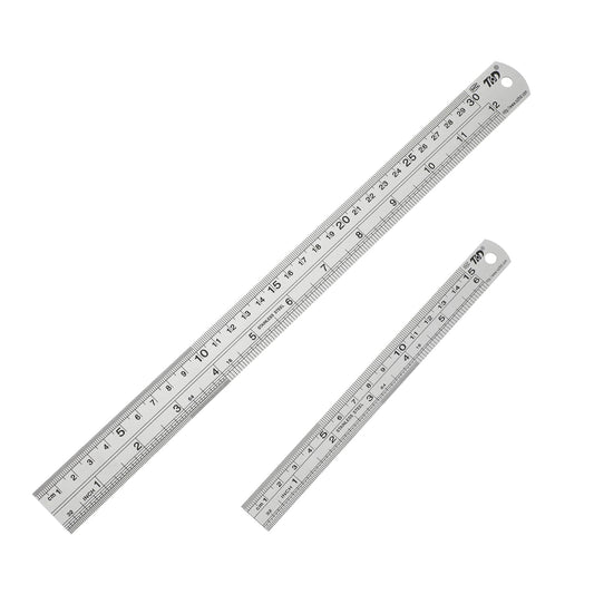 Bewudy 2Pcs 6/12 inch Ruler 15/30 cm Ruler, Centimeters Inch Metric Straight Edge Ruler, Stainless Steel Construction Woodworking Drawing Measuring Ruler