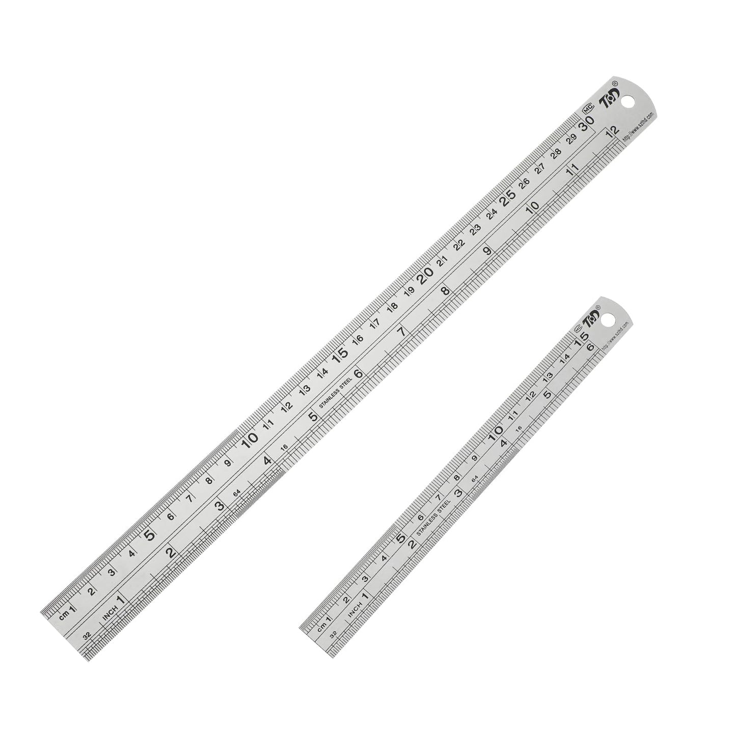 Bewudy 2Pcs 6/12 inch Ruler 15/30 cm Ruler, Centimeters Inch Metric Straight Edge Ruler, Stainless Steel Construction Woodworking Drawing Measuring Ruler