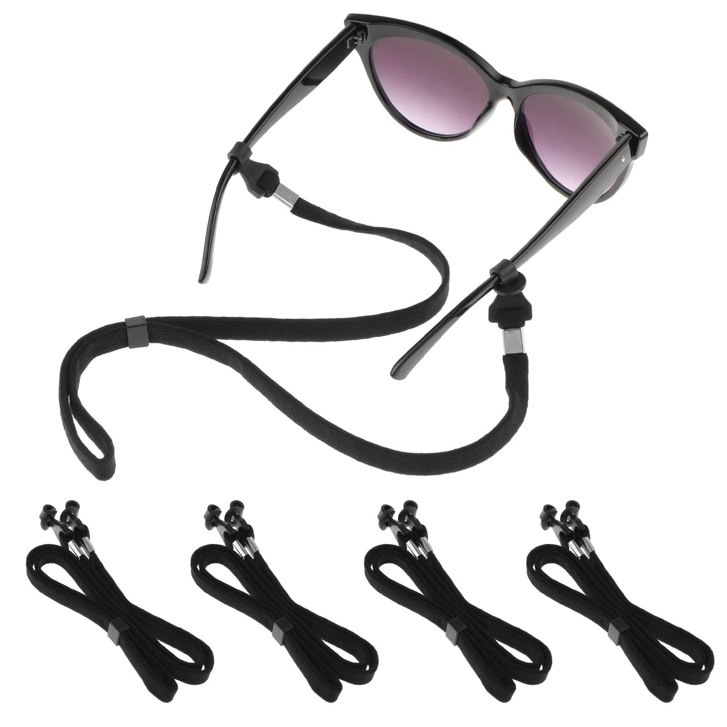 GEEHUA 4PCS Glasses Strap Holder, Anti-Slip Sports Eyeglass Strap Adjustable Sunglasses Lanyard Eye Glasses Safety Lanyard Eyeglass Holders Around Neck for Men Women(Black)