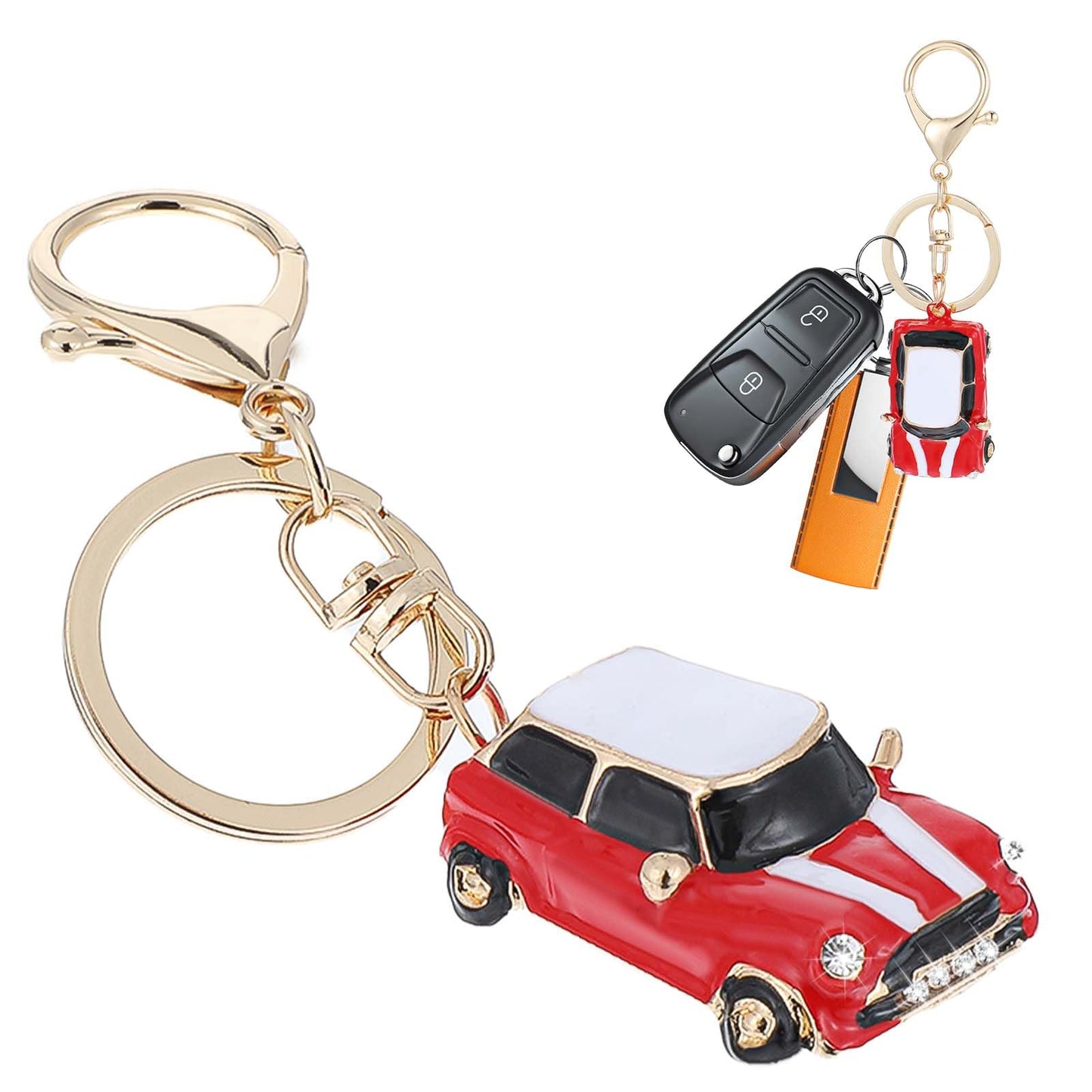 Yuanchu Mini Car Key Fob, Metal Car Model Keyring with Key Ring, Car Gift, Car Key Pendant, Car Keychain for Motorcycle, Bicycle, Car, Handbag, Backpack, red, 3,8 x 2,4 cm