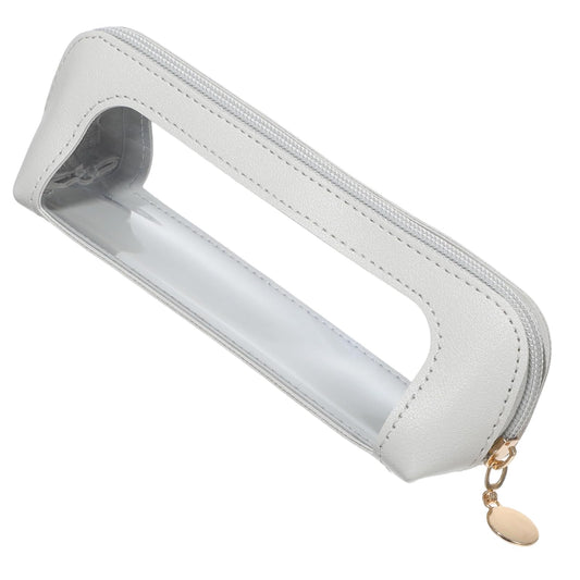 MBAIYO Small Clear Makeup Bag, PU Leather Travel Makeup Brush Case Portable Transparent Waterproof Cosmetic Organizer Pouch with Zipper for Women Home Office Essentials(Gray)