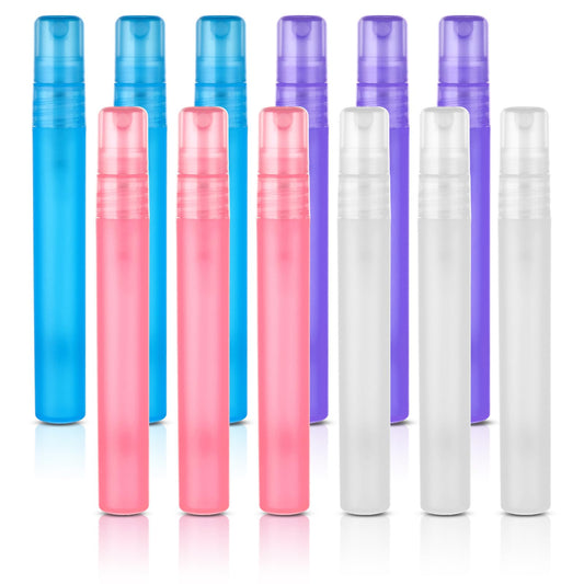 Amaxiu Mini Portable Spray Bottles, Refillable Perfume Bottle Travel Size Small Empty Sample Container Plastic Frosted Atomizer for Makeup Water Perfume Hair(12Pcs, 10ml/0.34 oz)