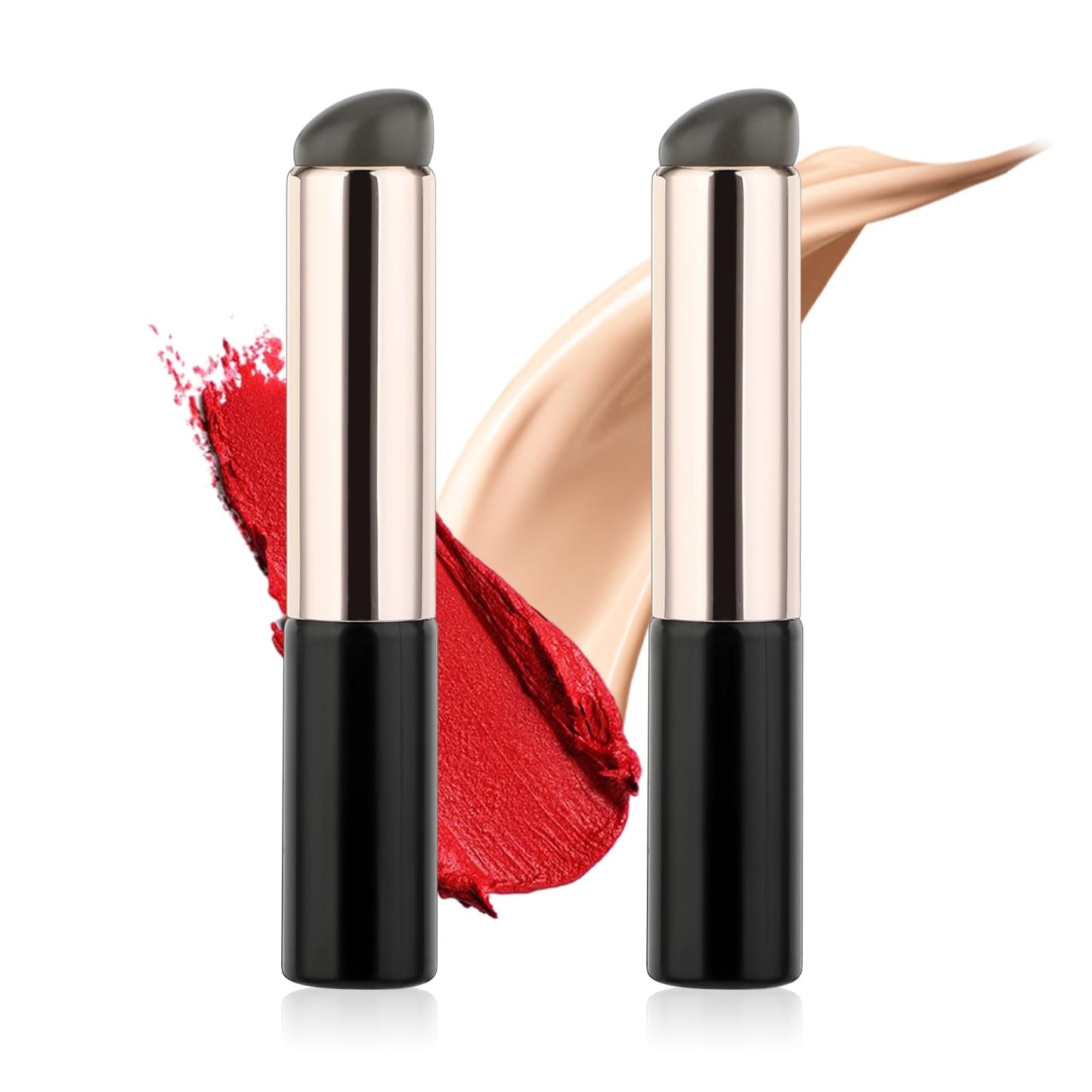 GEEHUA 2PCS Silicone Lip Brushes, Portable Round Head Lip Applicators Reusable High Elastic Lip Pudding Pot Brushes Makeup Brushes with Cover for Lip Gloss Lip Oil Lip Mask Concealer
