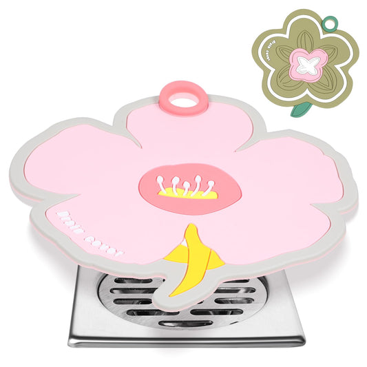 AOZUO 2Pcs Flower Anti Odor Bathtub Stopper, Silicone Floor Drain Plug Cover, 6" Flat Suction Sink Tub Shower Covers Plugs Mat for Bath Kitchen Bathroom Laundry Sewer Deodorizing
