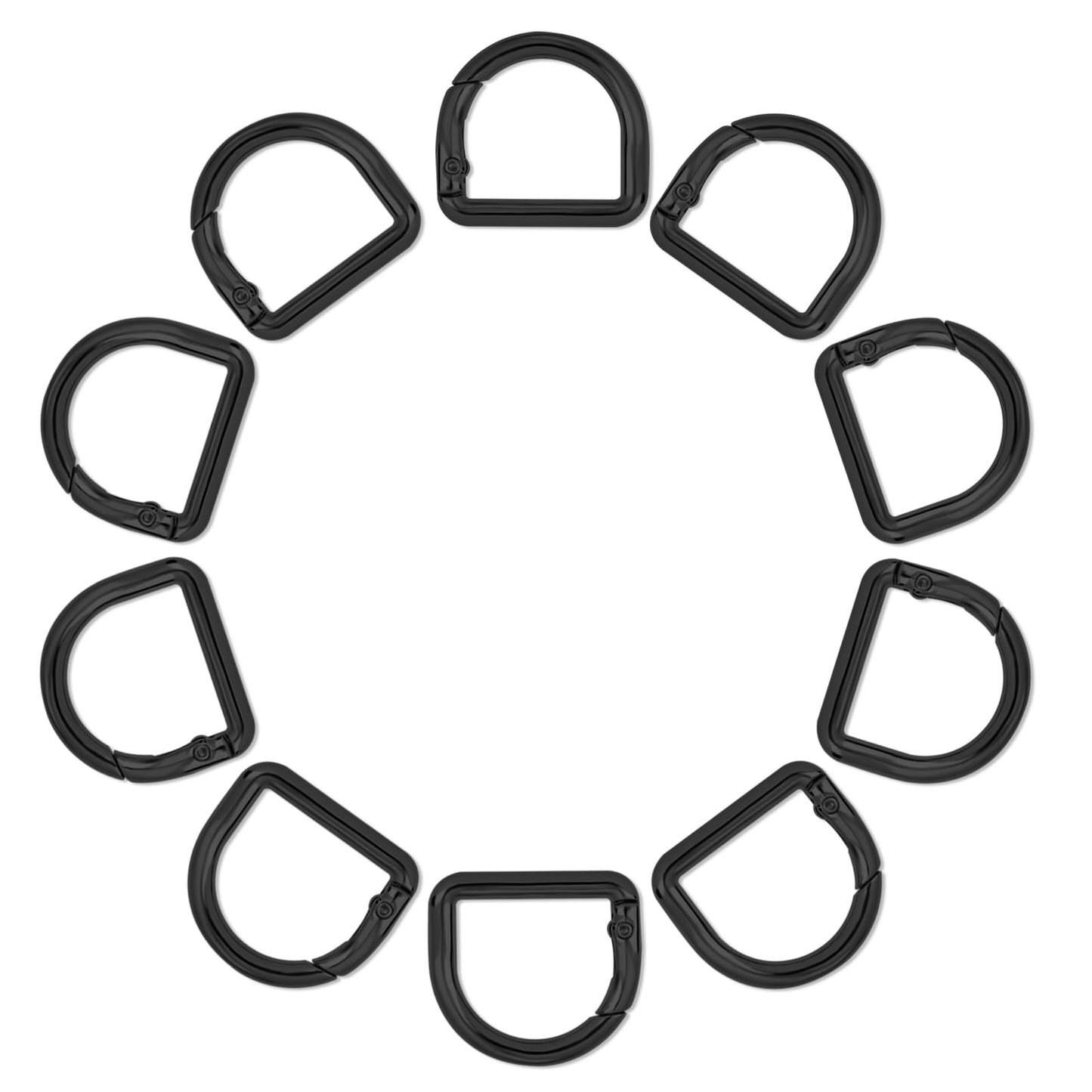 TIESOME 10 Pcs Metal D Rings Spring Key Ring, 1 Inch Spring Keyring Buckle Carabiner Snap Hook Clip Metal Buckle for Keychain Purse Strap Extender Clip Bag Handbag Crafts(Black)